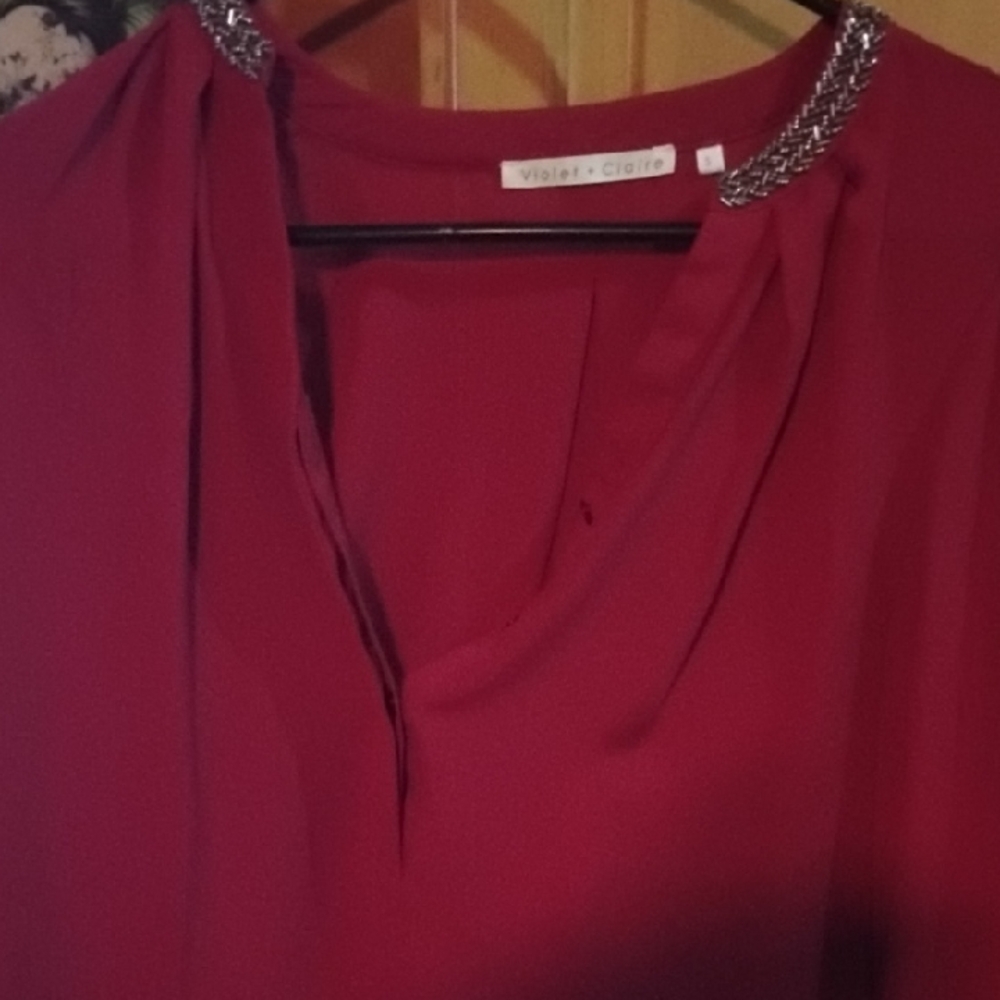 Violet & Claire Crimson Top with Silver Chain Accent